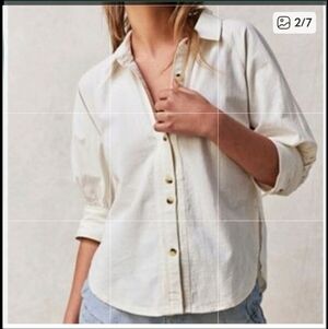 We The Free Creamy White Button-Up Shirt with Black Trim Size L